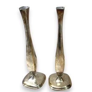Set of 2 vintage BELLINI MCM 50's silverplated bud vase slender candle holder 7"